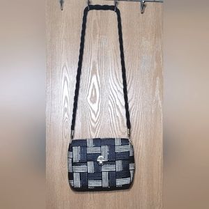 Woven Black,Cream,Gray &Silver Metal Clipped Bag With   Rope Straps,Like…